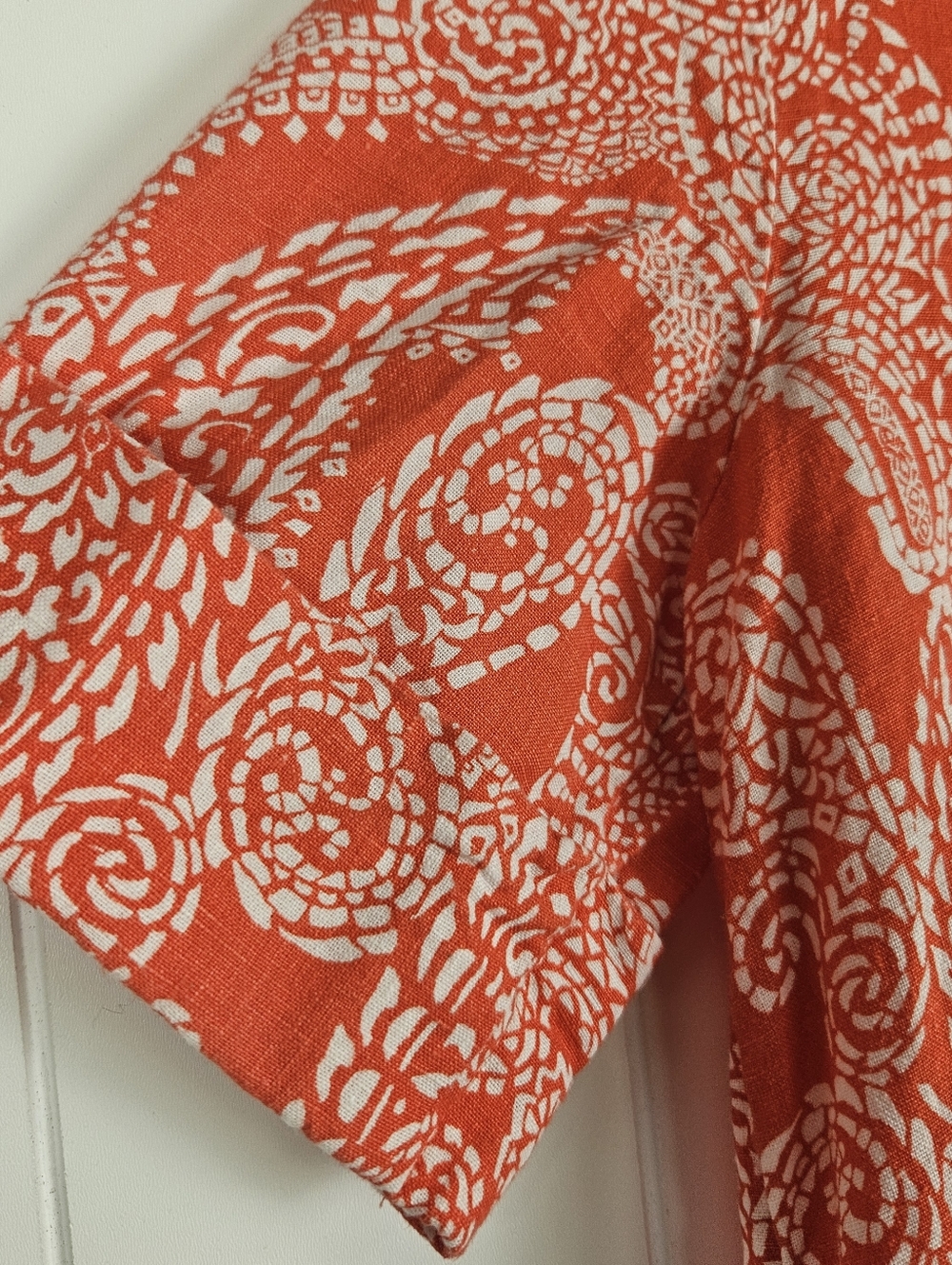 Chicos Linen Dress Orange Popover Paisley Pockets US 8 M Coastal Beach Womens - Picture 3 of 10